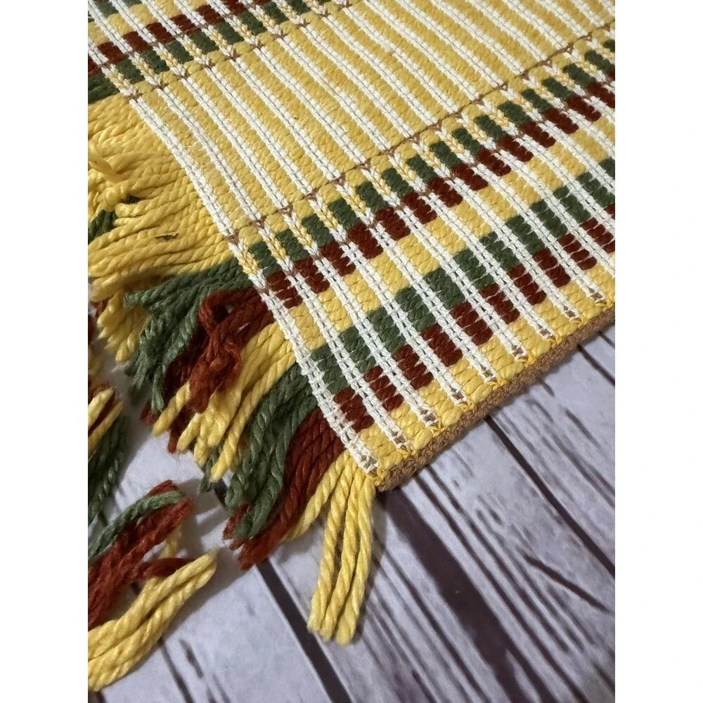 Set Of 8 Hand Made Placemats MCM Yellow Green Burgundy Knit